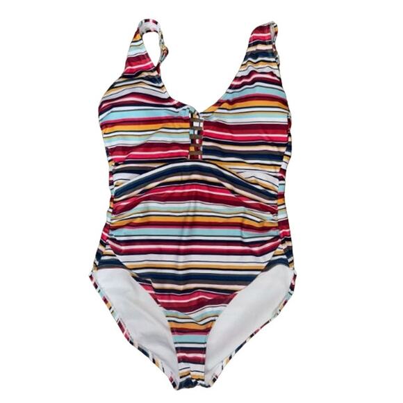 Anne Cole Swimwear Boardwalk Stripe Square Keyhole One-Piece Swimsuit, Womens 12 - Picture 1 of 7